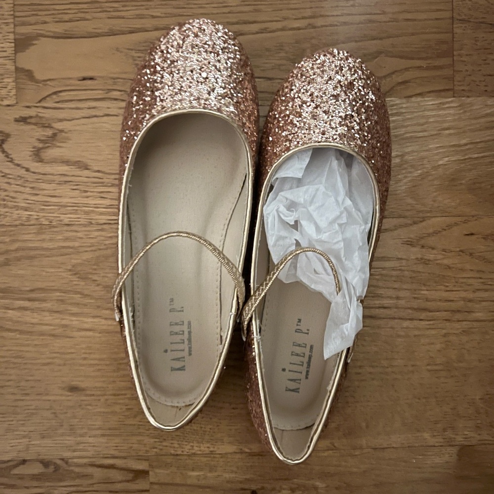 Kailee P Flower Girl Shoes NIB Rose Gold Glitter